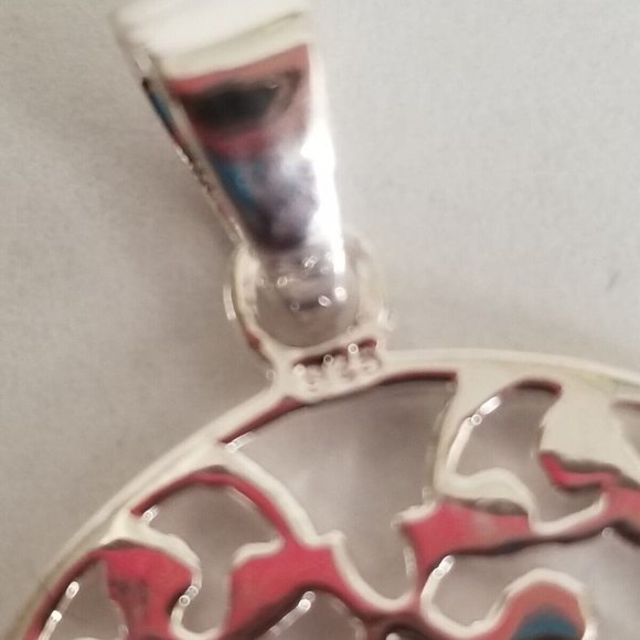 925 Sterling Silver Open Floral Vine Circle Round Pendant Necklace Made Thailand - Picture 6 of 6